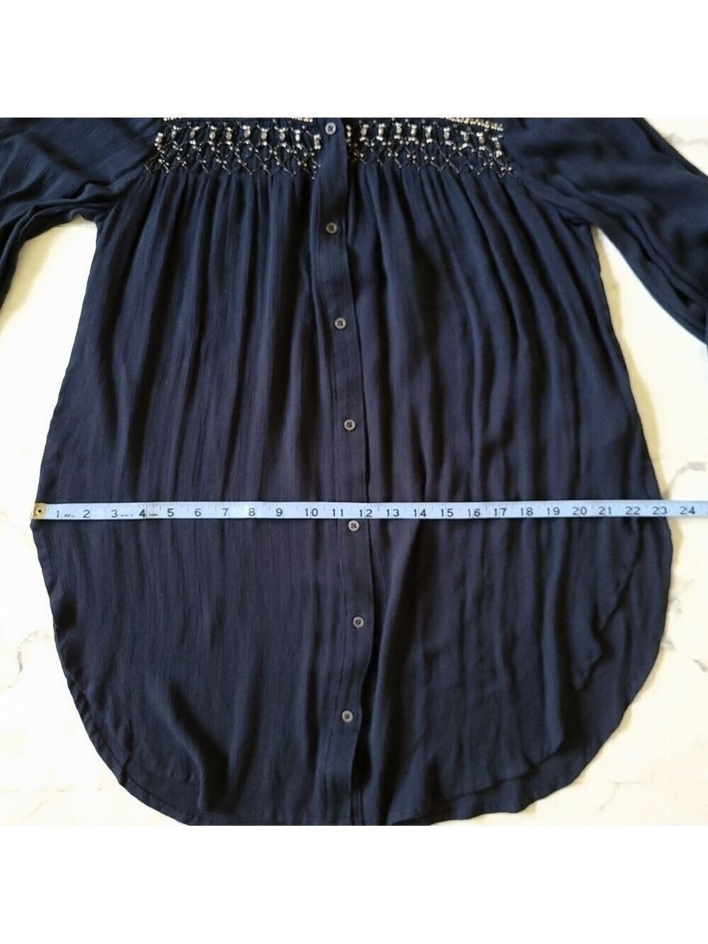 Anthropologie Floreat Beulah Beaded Buttton Up Pleat Front Long Sleeve Blouse - Picture 15 of 16